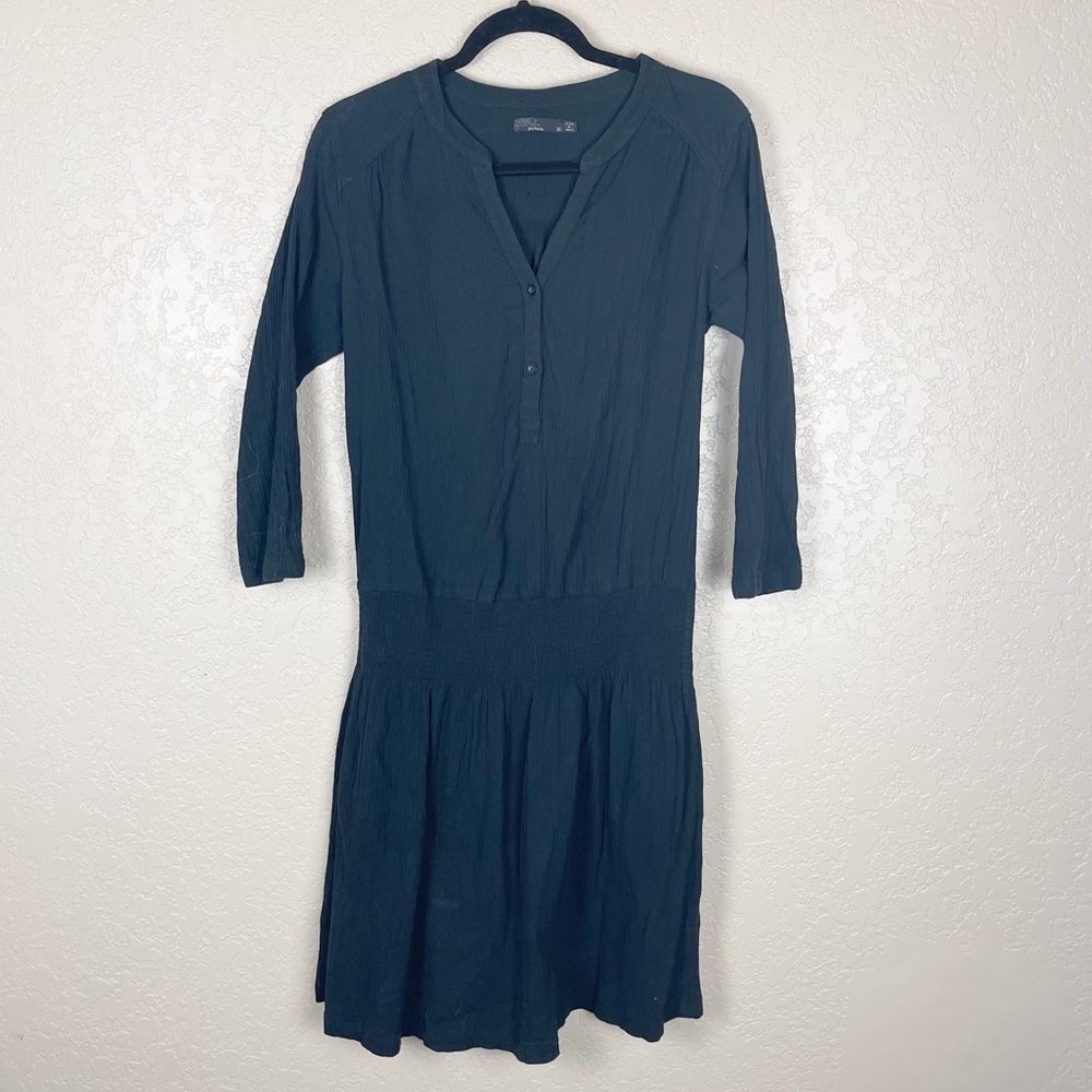 Prana black Henley 3/4 sleeve elastic waist dress